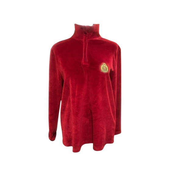 Lauren Ralph Lauren Woman Size Petite Small Velour 1/3 Zip Top Large Crest - Picture 2 of 5